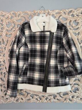 Sonoma Black & White Plaid Teddy Lined Jacket